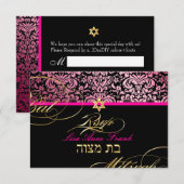 PixDezines RSVP Fidora Damask, Bat Mitswa Kaartje (Voorkant / Achterkant)