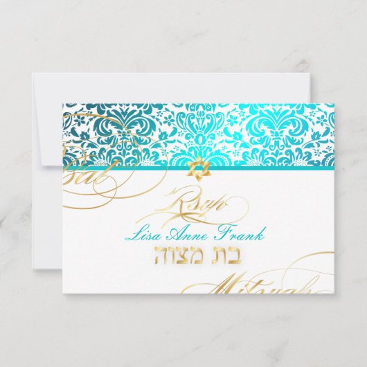 PixDezines rsvp Fidora Damask, Bat Mitzvah (Voorkant)