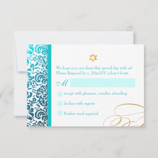 PixDezines rsvp Fidora Damask, Bat Mitzvah (Achterkant)