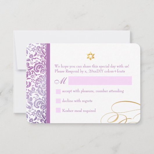 PixDezines rsvp Fidora Damask, Bat Mitzvah (Achterkant)