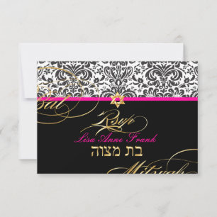 PixDezines rsvp Fidora Damask, Bat Mitzvah Kaartje