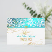 PixDezines rsvp Fidora Damask, Bat Mitzvah Kaartje (Staand voorkant)