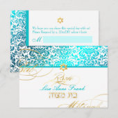 PixDezines rsvp Fidora Damask, Bat Mitzvah Kaartje (Voorkant / Achterkant)