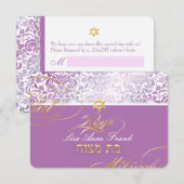 PixDezines rsvp Fidora Damask, Bat Mitzvah Kaartje (Voorkant / Achterkant)