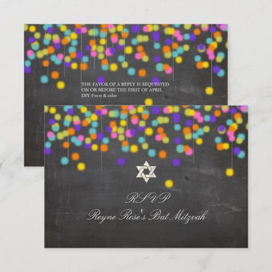 PixDezines rsvp fiesta+krijtbord/bat mitswa Kaartje (Voorkant / Achterkant)