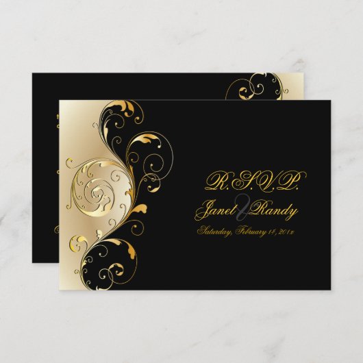 PixDezines rsvp Filigree+swirls/black+gold (Voorkant / Achterkant)