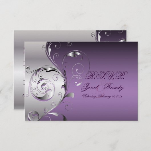 PixDezines rsvp Filigree+swirls/Silver+lavender (Voorkant / Achterkant)