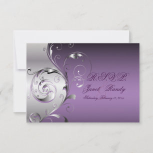 PixDezines rsvp Filigree+swirls/Silver+lavender Kaartje