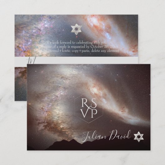 PixDezines RSVP Galaxy Melkweg Bar Mitzvah ✡ Kaartje (Voorkant / Achterkant)