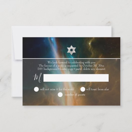 PixDezines RSVP Galaxy Space Bar Mitzvah ✡ (Achterkant)