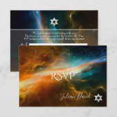 PixDezines RSVP Galaxy Space Bar Mitzvah ✡ Kaartje (Voorkant / Achterkant)