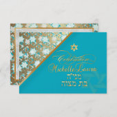 PixDezines rsvp grunge bar mitzvah/blue/gold (Voorkant / Achterkant)