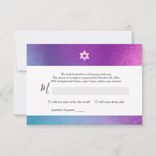 PixDezines RSVP H2 Ombre Paars+Roze Bat Mitzvah ✡ (Achterkant)