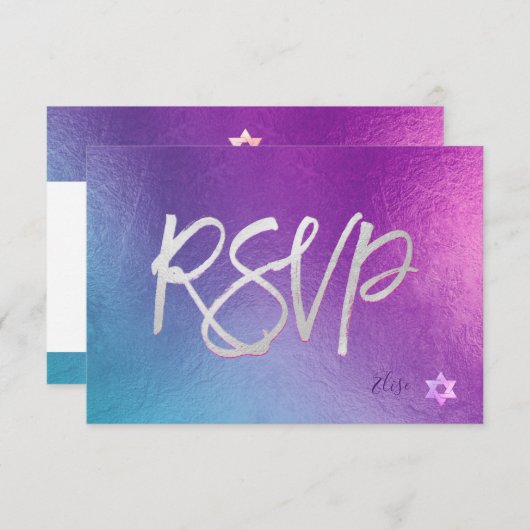 PixDezines RSVP H2 Ombre Paars+Roze Bat Mitzvah ✡ (Voorkant / Achterkant)