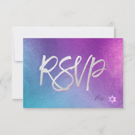 PixDezines RSVP H2 Ombre Paars+Roze Bat Mitzvah ✡ (Voorkant)