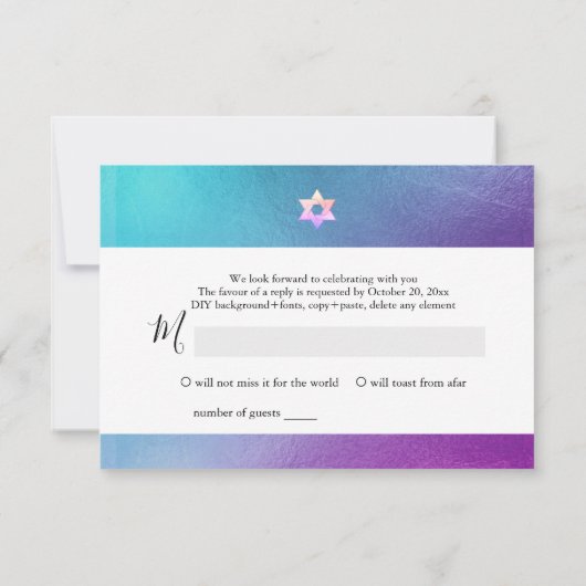 PixDezines RSVP H2 Ombre Paars+Roze Bat Mitzvah ✡ (Achterkant)