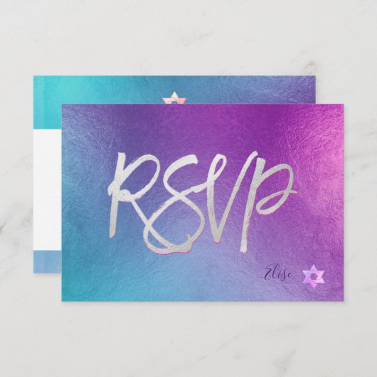 PixDezines RSVP H2 Ombre Paars+Roze Bat Mitzvah ✡ (Voorkant / Achterkant)