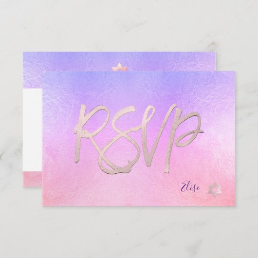 PixDezines RSVP H2 Ombre Paars+Roze Bat Mitzvah ✡ (Voorkant / Achterkant)