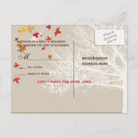 PixDezines RSVP herfstbruiloft Uitnodiging Briefkaart (Achterkant)