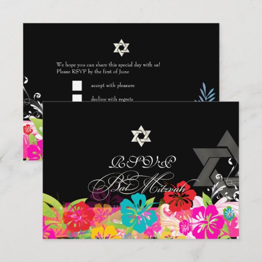 PixDezines rsvp hibiscus/Bat Mitswa Kaart (Voorkant / Achterkant)