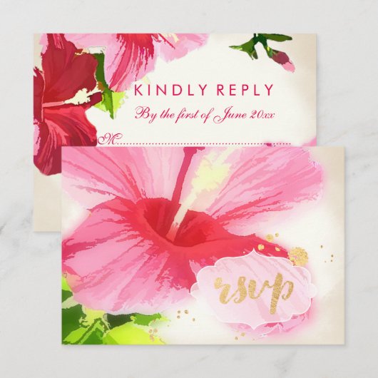 PixDezines rsvp hibiscus/luau/faux parchment Kaartje (Voorkant / Achterkant)