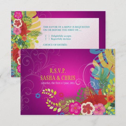 PixDezines rsvp hibiscus+monstera/yellow+fuschia (Voorkant / Achterkant)