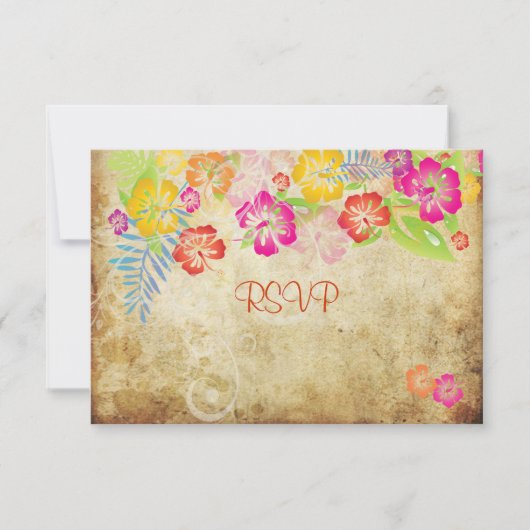 PixDezines RSVP Hibiscus + Swirls Kaartje (Voorkant)
