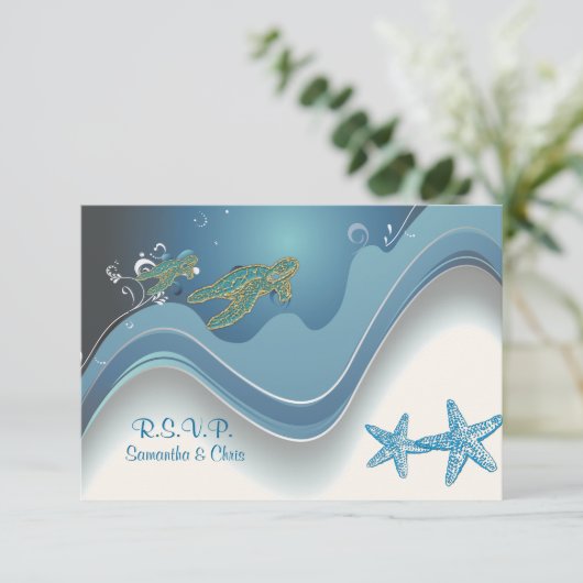 PixDezines RSVP honu+golven Kaartje (Staand voorkant)