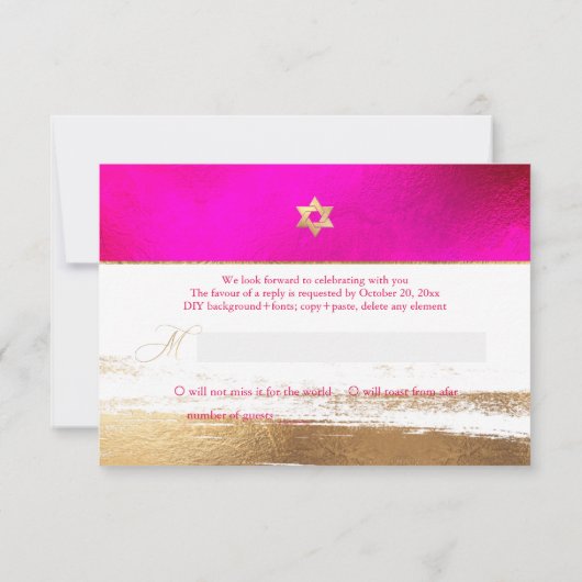 PixDezines RSVP Hot+Flashy Pink Mitzvah ✡ (Achterkant)