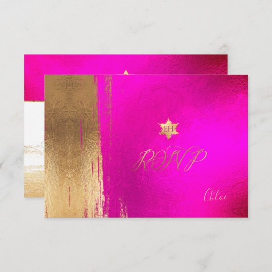 PixDezines RSVP Hot+Flashy Pink Mitzvah ✡ (Voorkant / Achterkant)