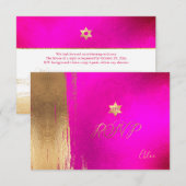 PixDezines RSVP Hot+Flashy Pink Mitzvah ✡ Kaartje (Voorkant / Achterkant)