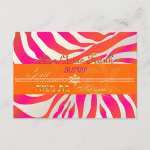 PixDezines rsvp Hot Pink+Oranje Zebra, Bat Mitzvah