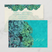 PixDezines RSVP Hydrangea, blauw/blauwgroen Kaartje (Voorkant / Achterkant)