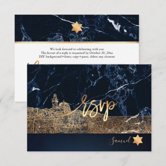 PixDezines RSVP Jerusalem Wall Bar Mitzvah ✡ (Voorkant / Achterkant)