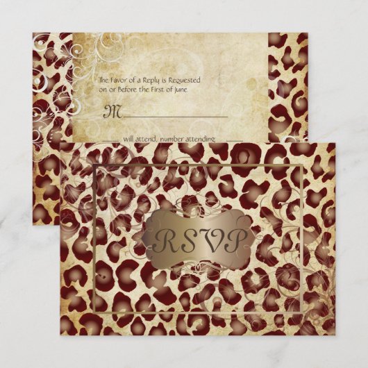 PixDezines RSVP,  LEOPARD PRINT RSVP Kaartje (Voorkant / Achterkant)