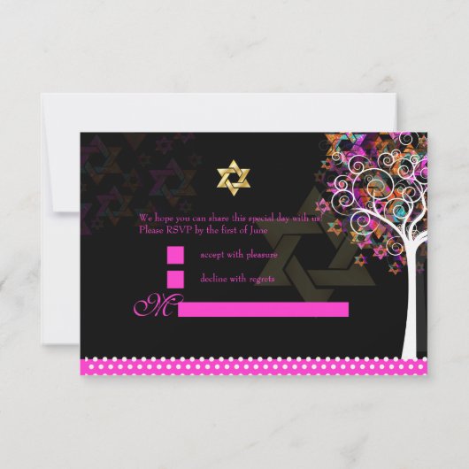 PixDezines rsvp levensboom/sterren, Bat Mitswa Kaart (Achterkant)