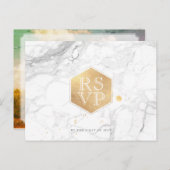 PixDezines RSVP/MARBLE+FAUX GOLD HONEYCOMB Uitnodiging Briefkaart (Voorkant / Achterkant)