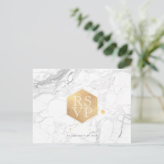 PixDezines RSVP/MARBLE+FAUX GOLD HONEYCOMB Uitnodiging Briefkaart (Staand voorkant)