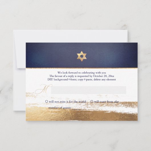 PixDezines RSVP Marine Blauw Mitzvah ✡ (Achterkant)