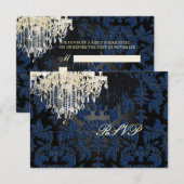 PixDezines rsvp Midnight Blue+black/Chandelier Kaartje (Voorkant / Achterkant)