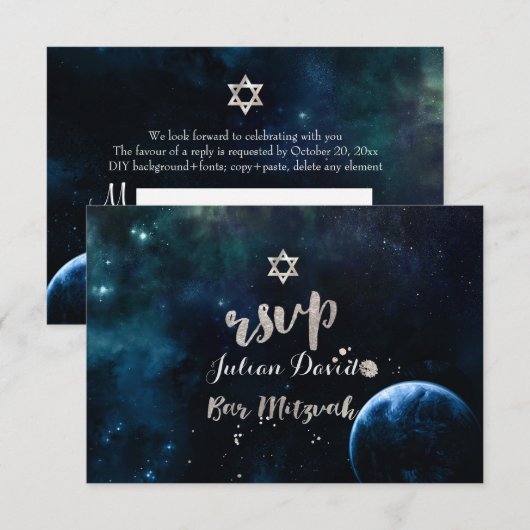 PixDezines RSVP Midnight Sky Bar Mitzvah ✡ (Voorkant / Achterkant)