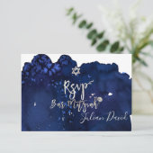 PixDezines RSVP Midnight Sky Bar Mitzvah ✡ Kaart (Staand voorkant)