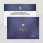 PixDezines RSVP minimalist Dusty Blue Mitzvah ✡ (Voorkant / Achterkant)