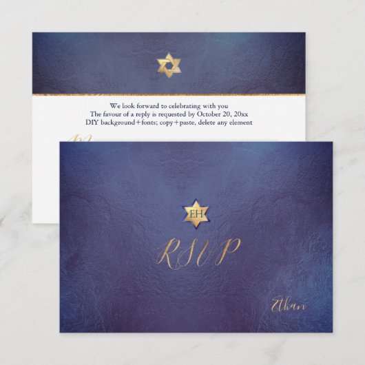 PixDezines RSVP minimalist Dusty Blue Mitzvah ✡ (Voorkant / Achterkant)