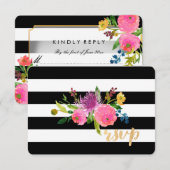 PixDezines rsvp mitswa/DIYstripes/floral Kaartje (Voorkant / Achterkant)