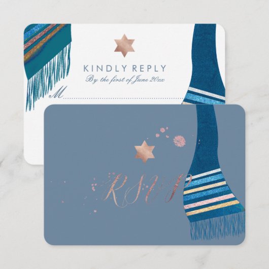 PixDezines rsvp mitzvah/Blauwgroen Blue Tallit (Voorkant / Achterkant)