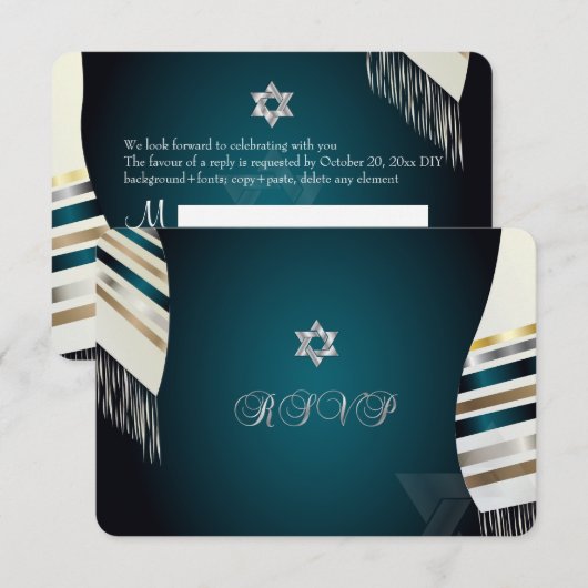 PixDezines RSVP Mitzvah/blauwgroen tallit/diy acht Kaart (Voorkant / Achterkant)