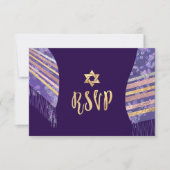 PixDezines rsvp mitzvah/Paars Tallit Kaart (Voorkant)
