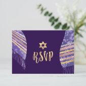PixDezines rsvp mitzvah/Paars Tallit Kaart (Staand voorkant)