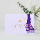 PixDezines rsvp mitzvah/Paarse Tallit Kaartje (Staand voorkant)